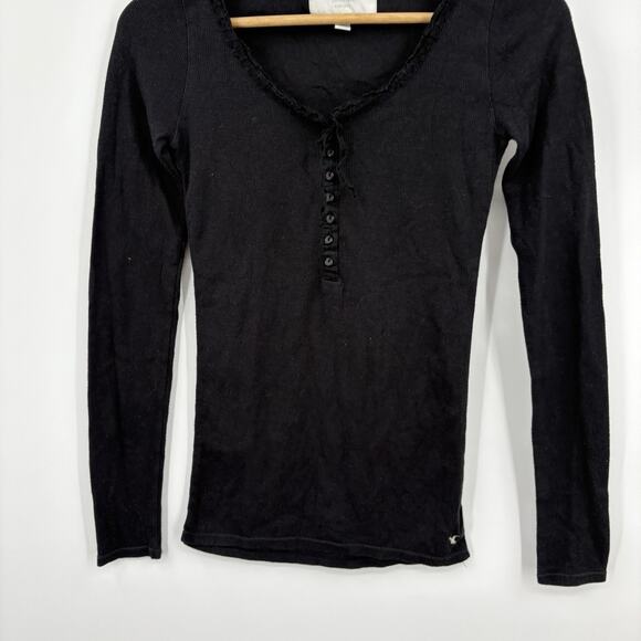 Vintage Y2K American Eagle Henley Top Small Button Bella Fitted Elena Ribbed - Picture 4 of 7